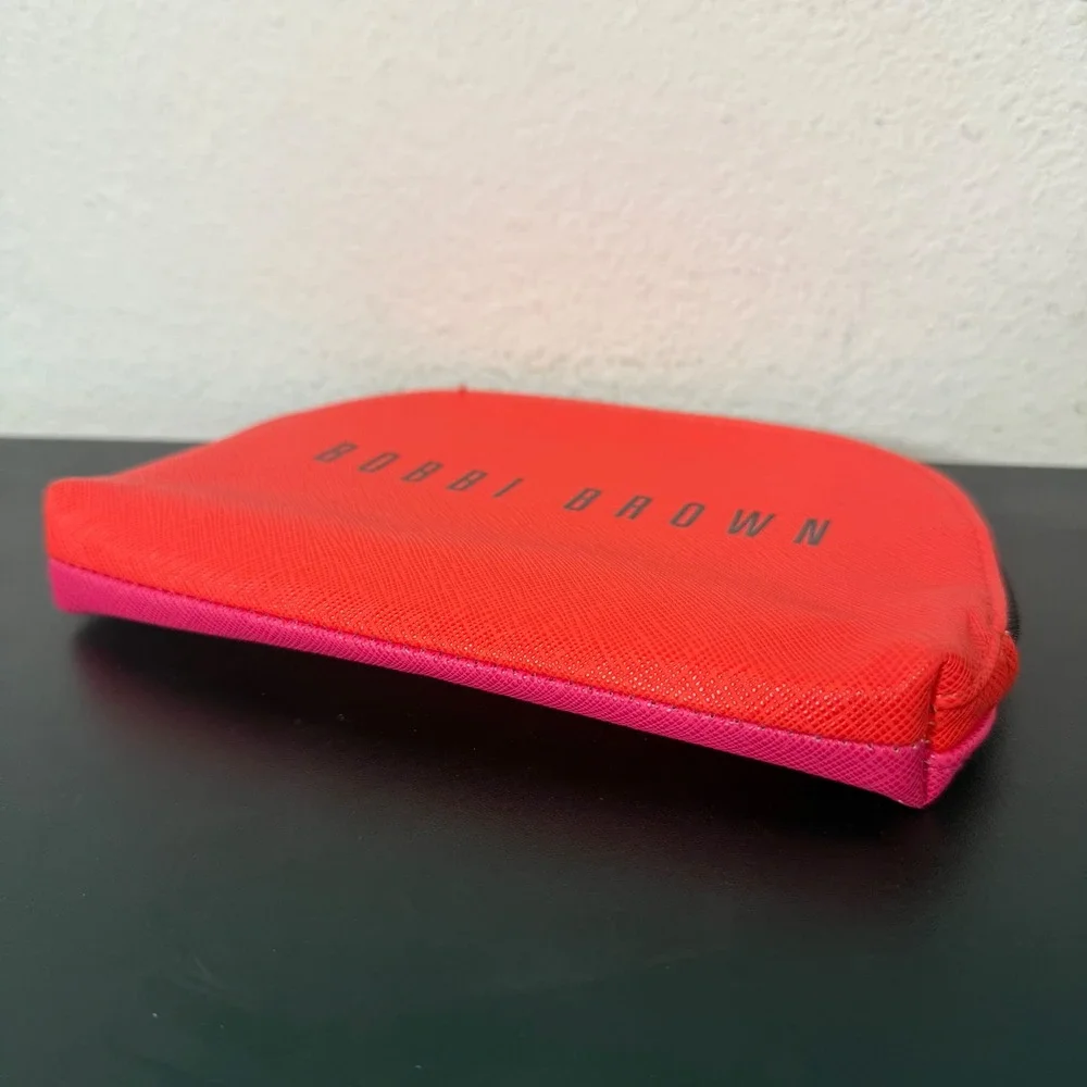 Bobbi Brown Faux Leather Cosmetic Pouch Red Pink Two Tone Makeup Bag Travel